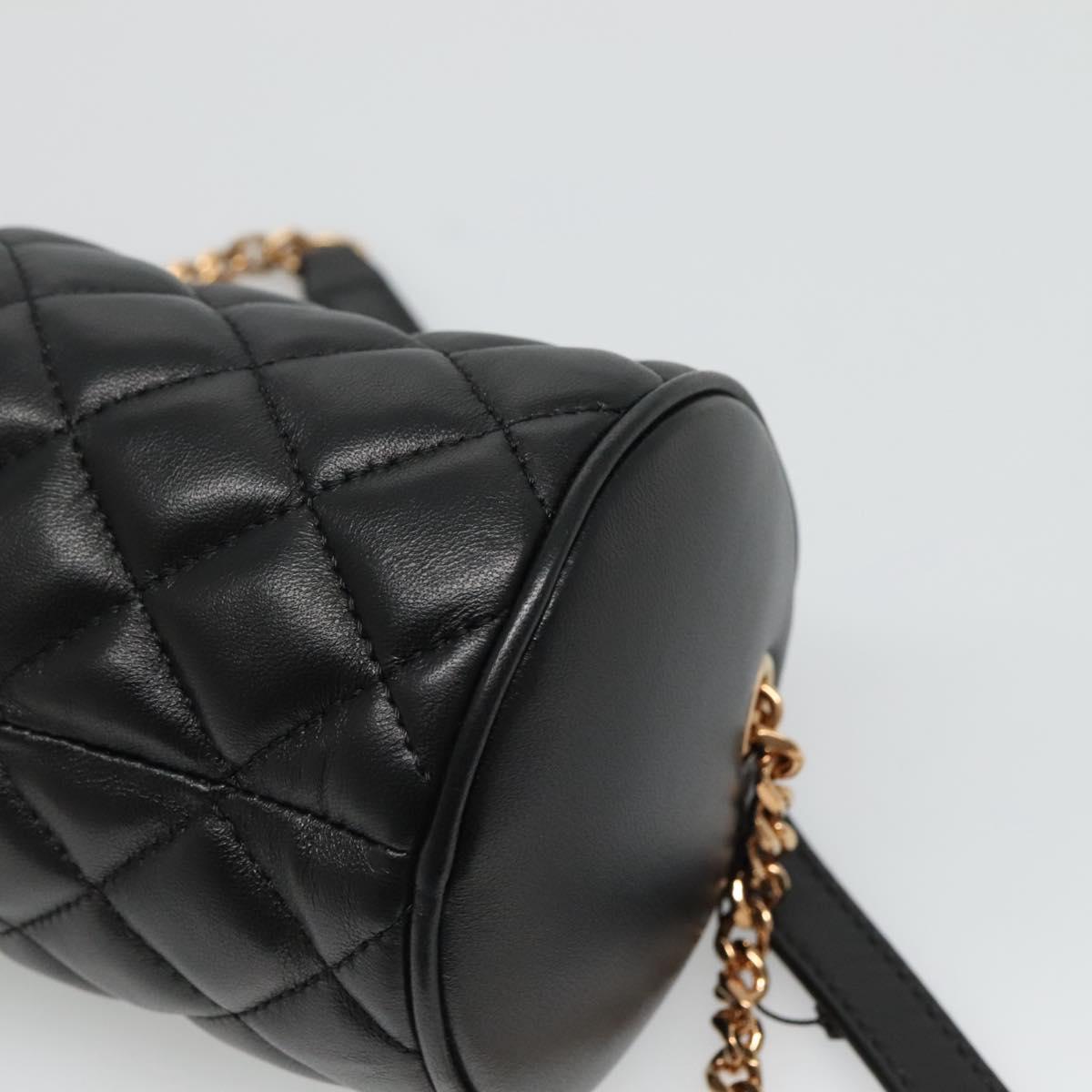 VERSACE Chain Shoulder Bag Leather Black Gold Auth 130260