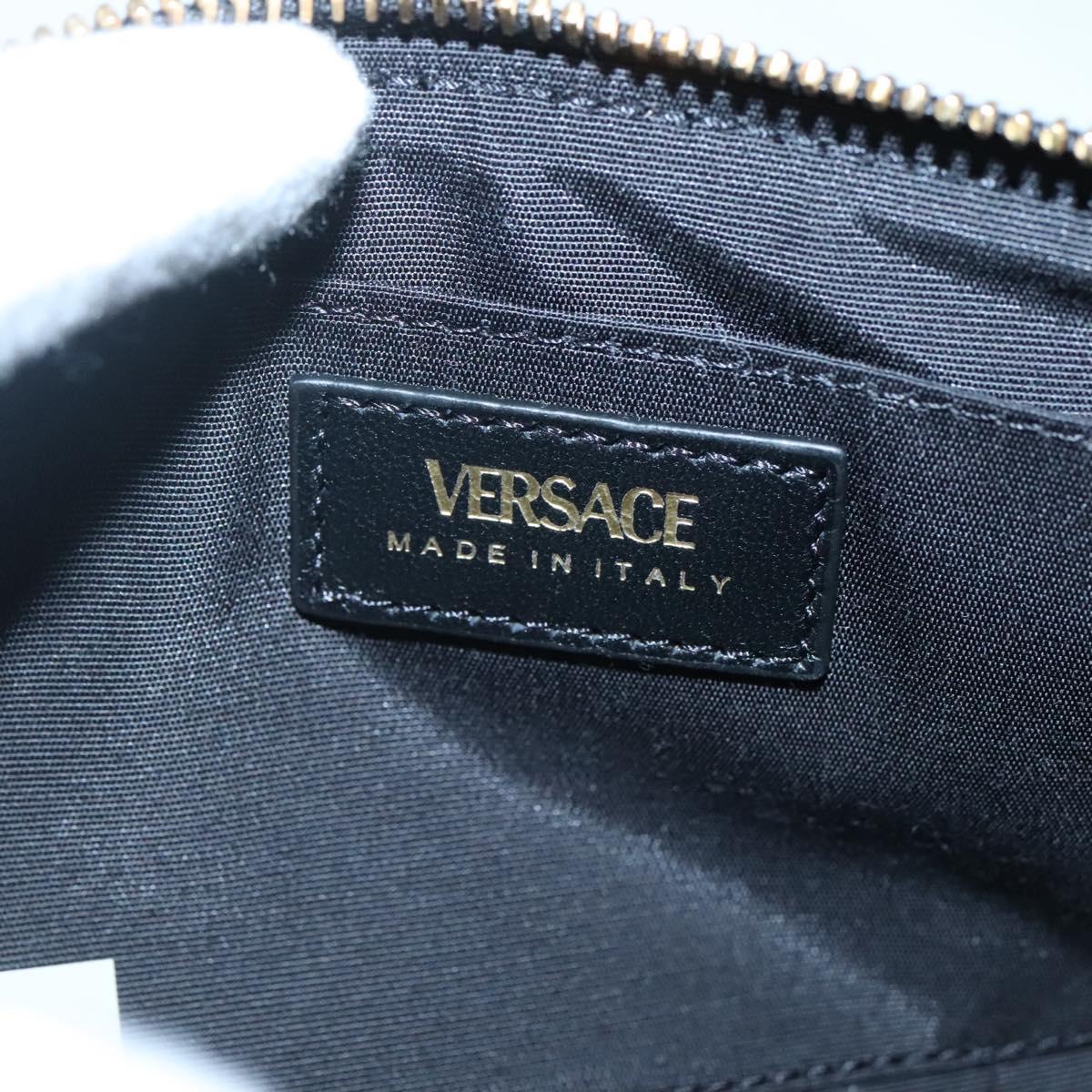 VERSACE Chain Shoulder Bag Leather Black Gold Auth 130260