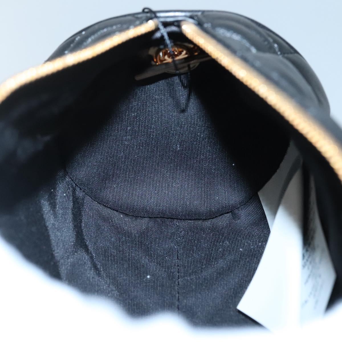 VERSACE Chain Shoulder Bag Leather Black Gold Auth 130260