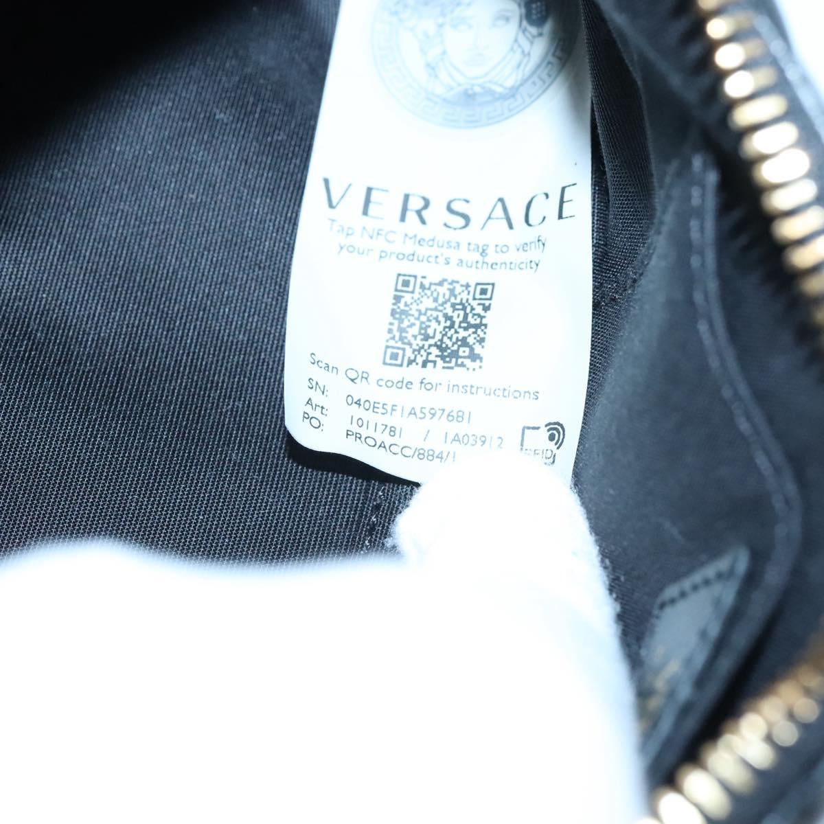 VERSACE Chain Shoulder Bag Leather Black Gold Auth 130260