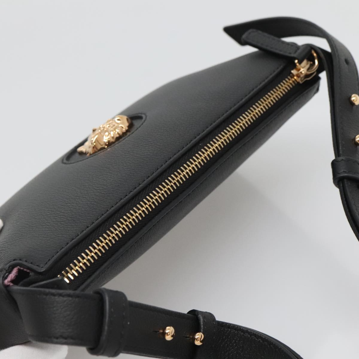 VERSACE Shoulder Bag Leather Black Gold Auth 130270