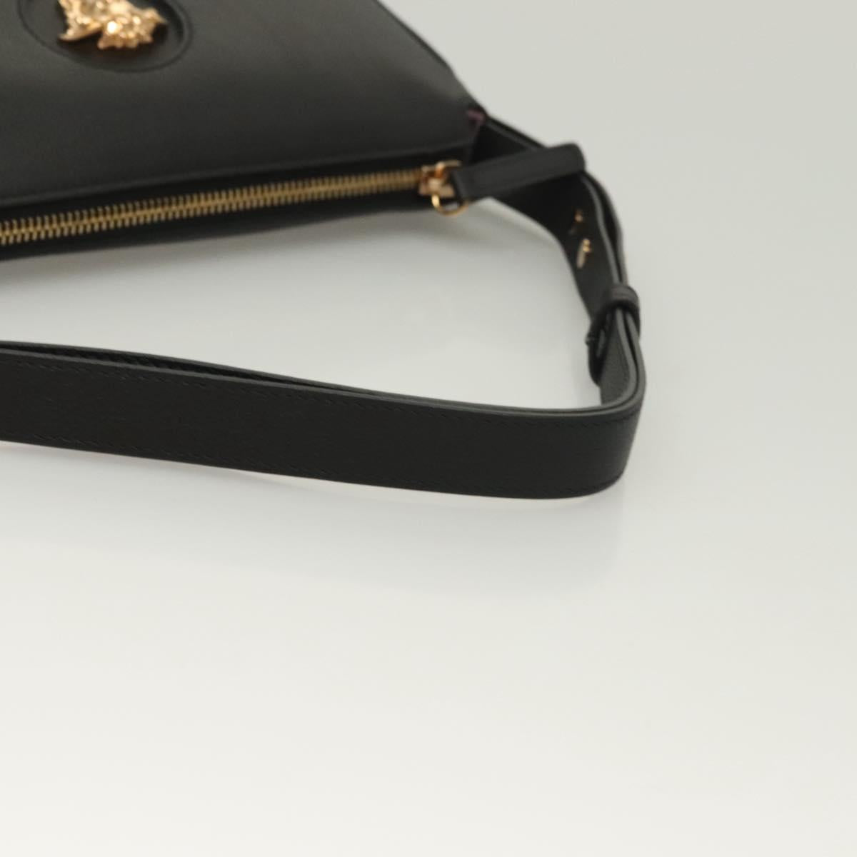 VERSACE Shoulder Bag Leather Black Gold Auth 130273
