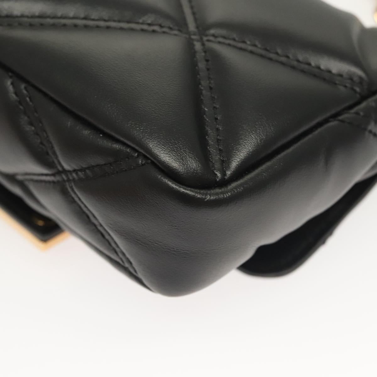 VERSACE Chain Shoulder Bag Leather Black Gold Auth 130277
