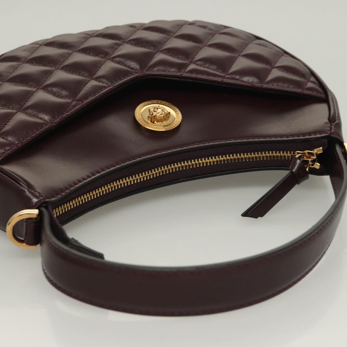 VERSACE Shoulder Bag Leather 2way Brown Gold Auth 130286