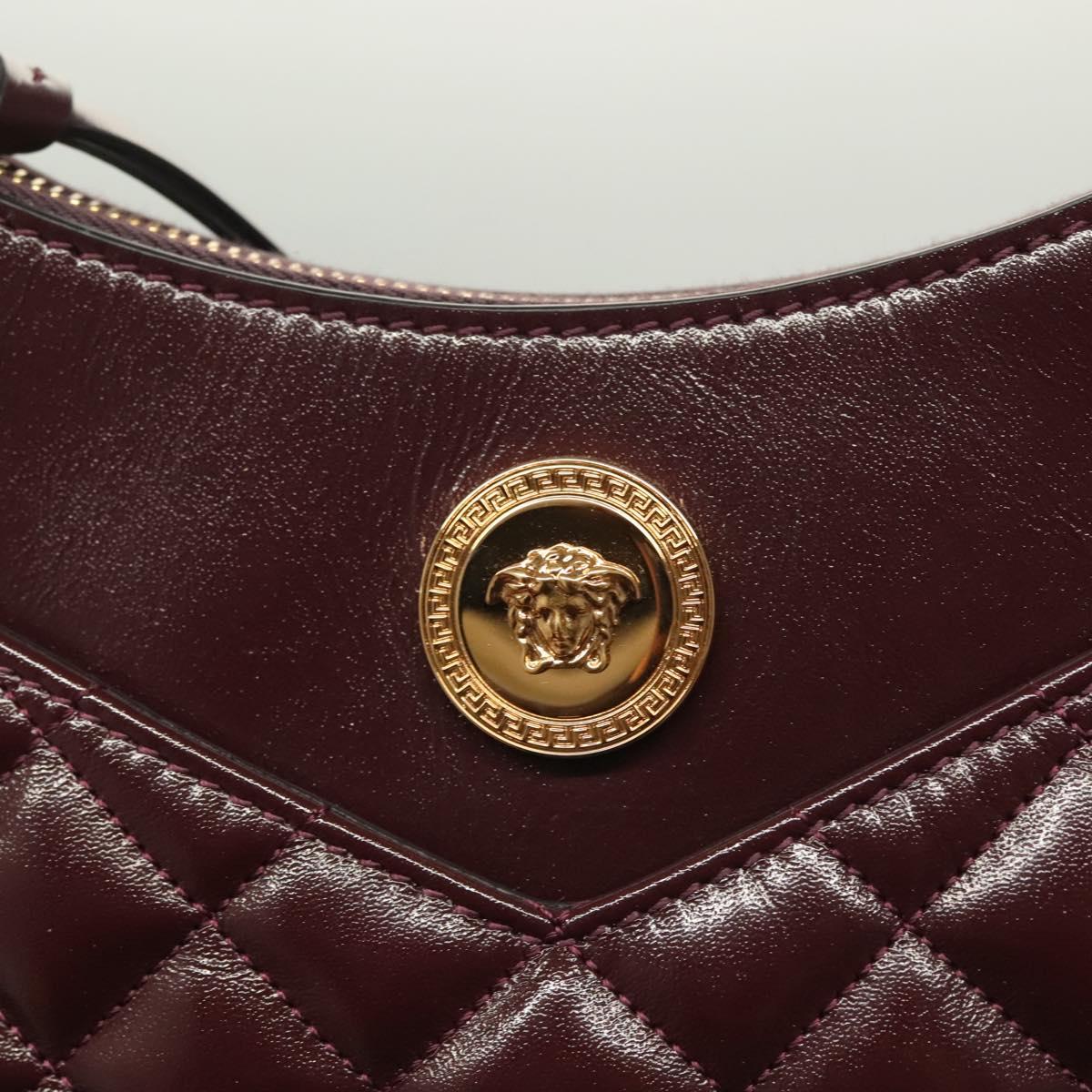 VERSACE Shoulder Bag Leather 2way Brown Gold Auth 130288