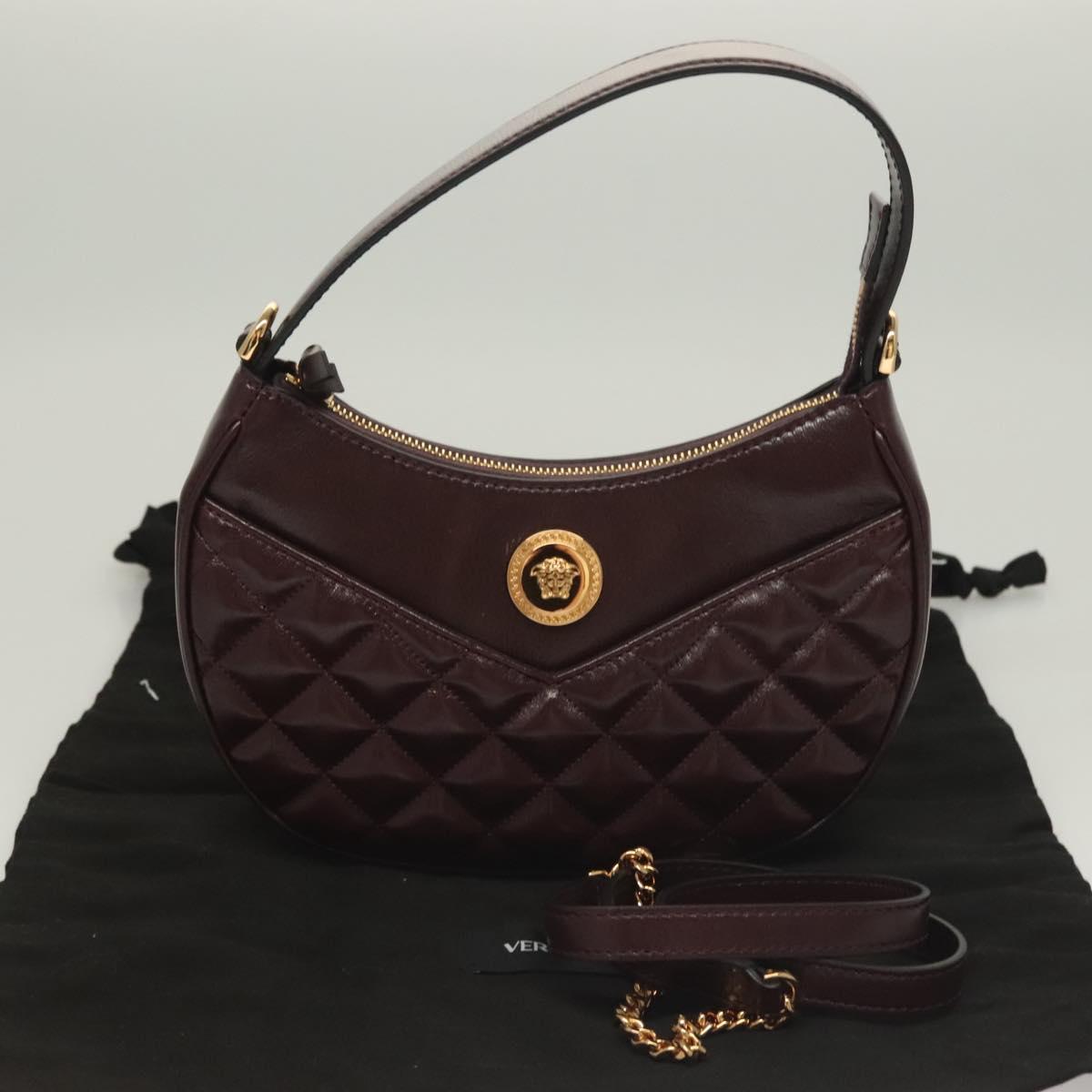 VERSACE Shoulder Bag Leather 2way Brown Gold Auth 130288
