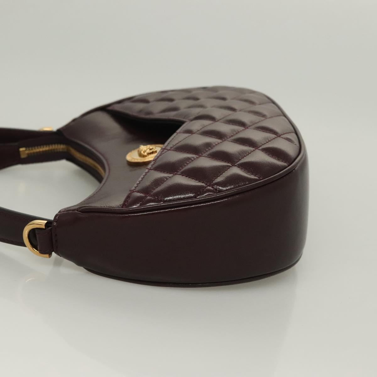 VERSACE Shoulder Bag Leather 2way Brown Gold Auth 130288
