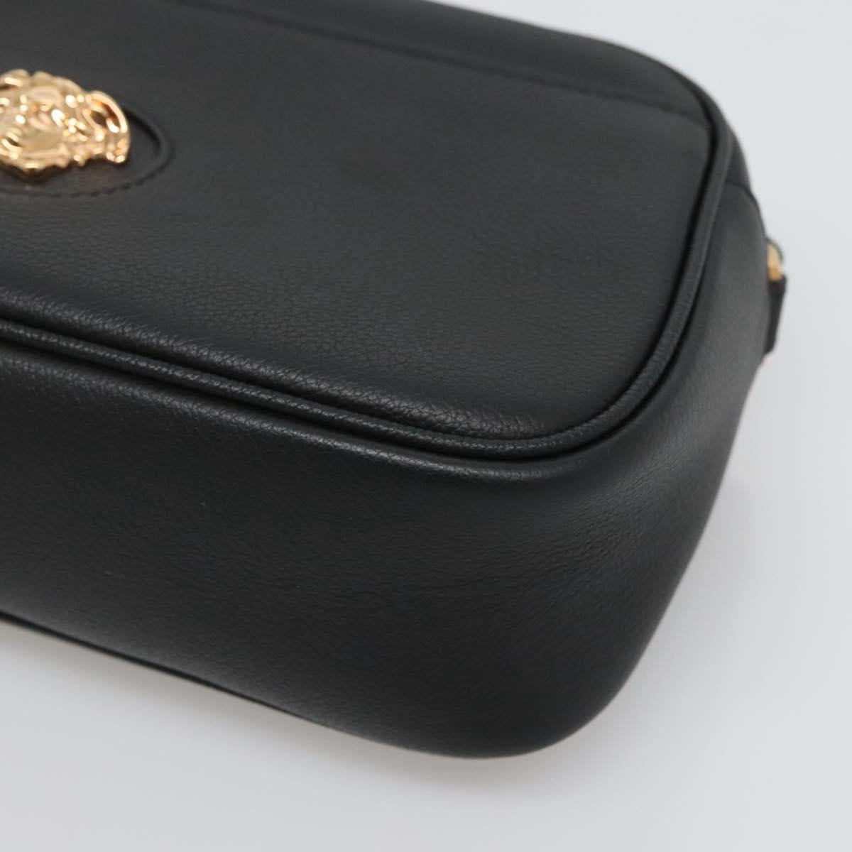 VERSACE Shoulder Bag Leather Black Gold Auth 130289