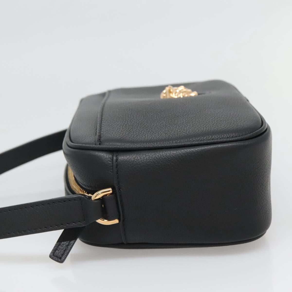 VERSACE Shoulder Bag Leather Black Gold Auth 130289