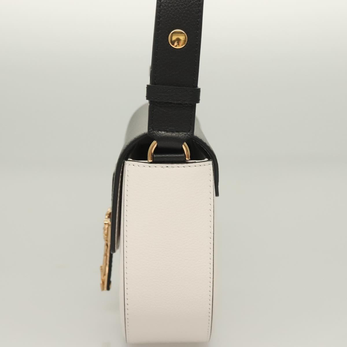 VERSACE Shoulder Bag Leather Black Gold white Auth 130294