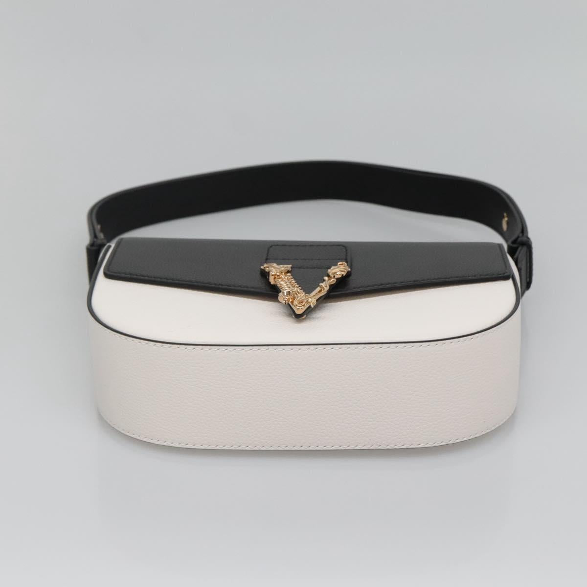 VERSACE Shoulder Bag Leather Black Gold white Auth 130296