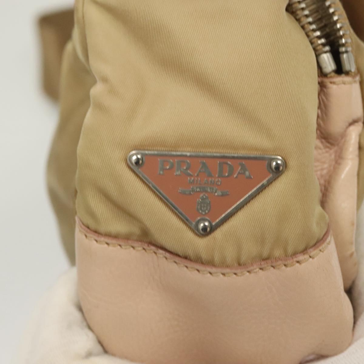 PRADA Shoulder Bag Nylon Leather Beige Silver Auth 130350