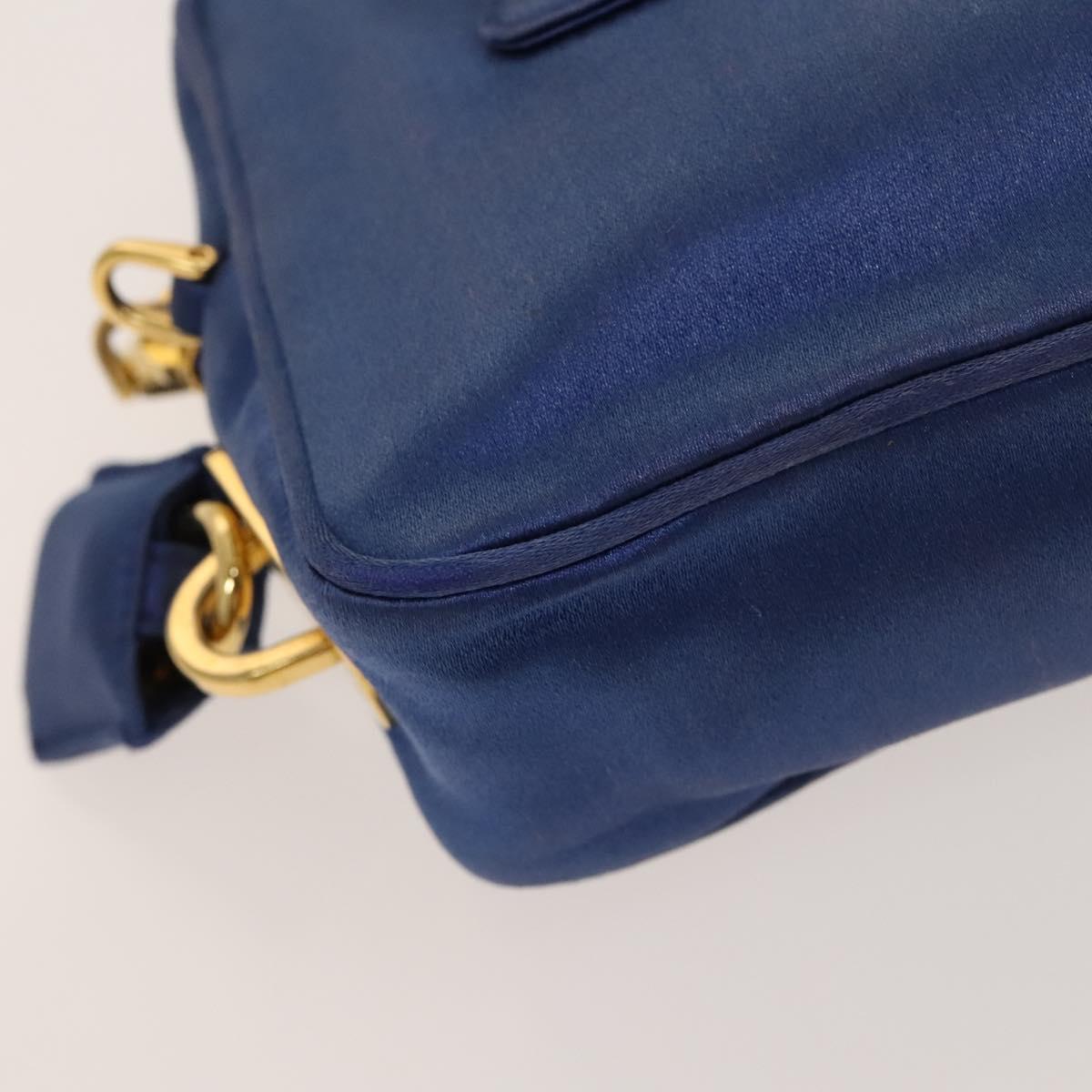 PRADA Hand Bag Satin 2way Blue Gold Auth 130351