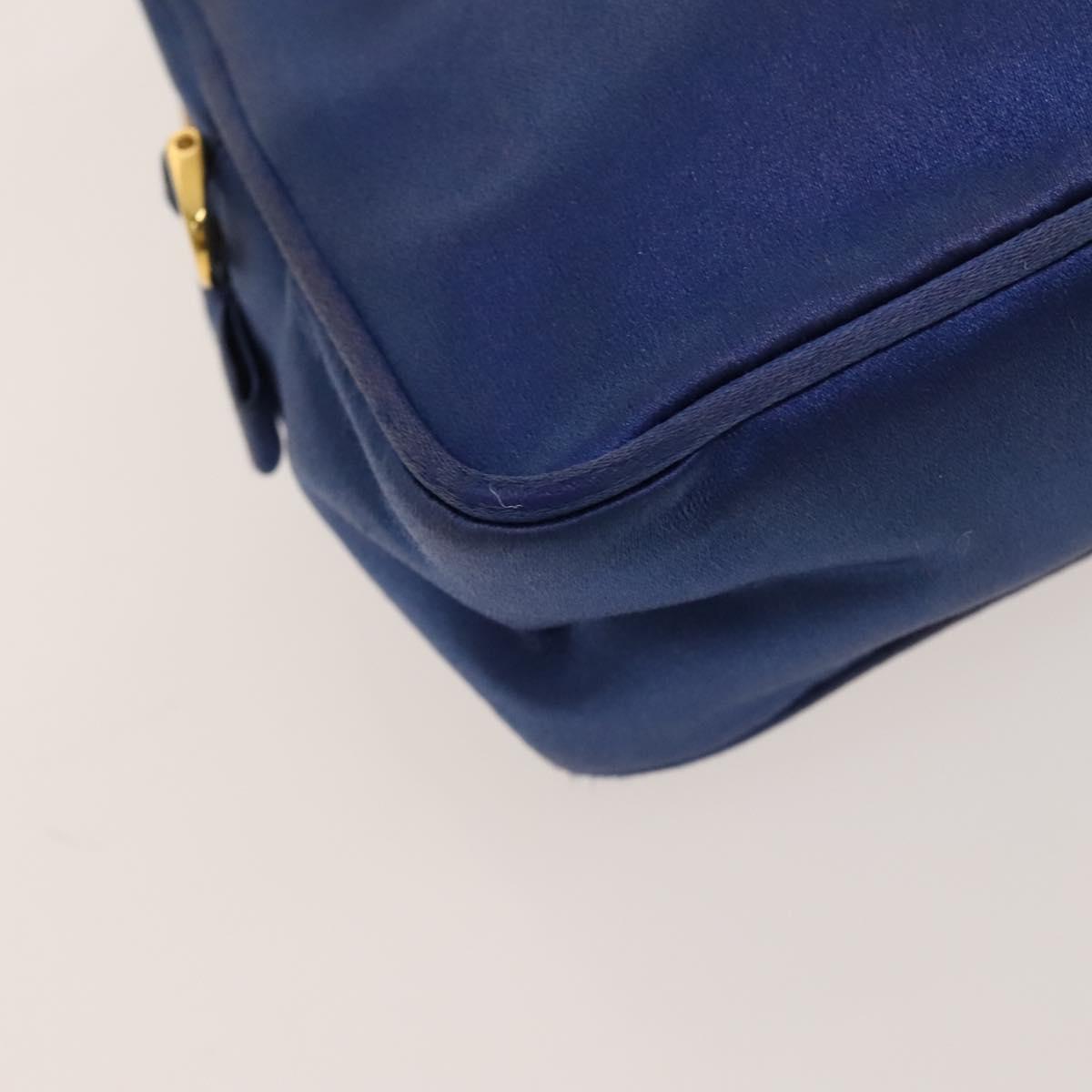 PRADA Hand Bag Satin 2way Blue Gold Auth 130351