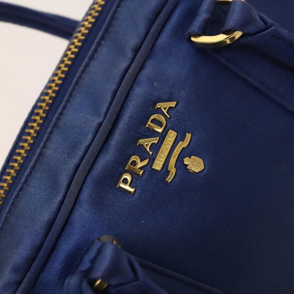 PRADA Hand Bag Satin 2way Blue Gold Auth 130351