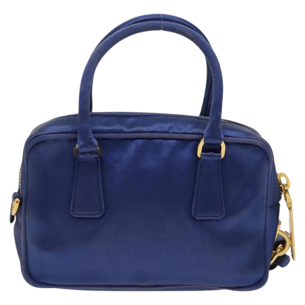 PRADA Hand Bag Satin 2way Blue Gold Auth 130351