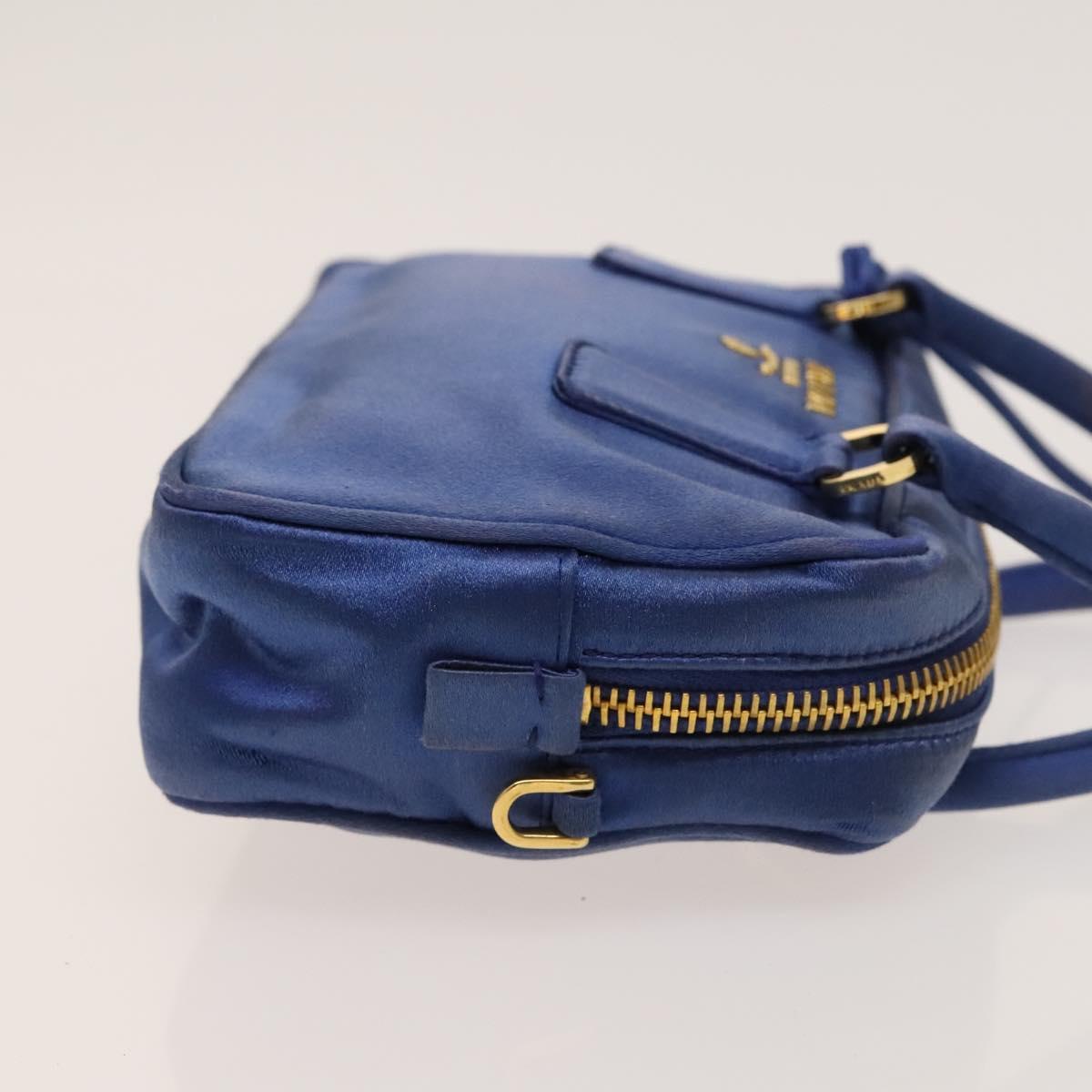 PRADA Hand Bag Satin 2way Blue Gold Auth 130351