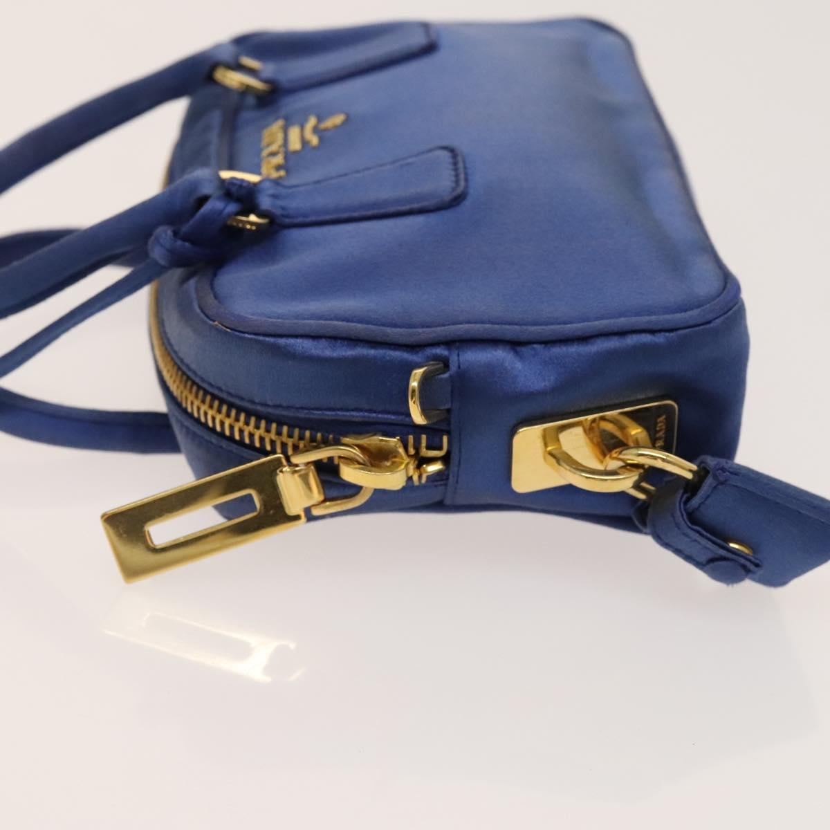 PRADA Hand Bag Satin 2way Blue Gold Auth 130351