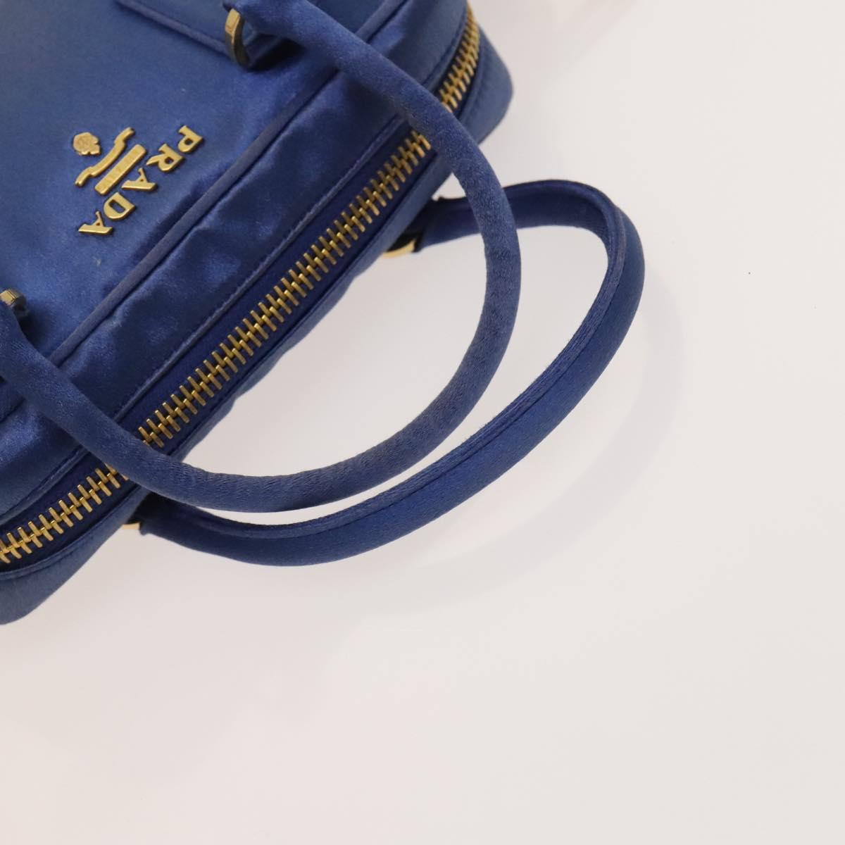 PRADA Hand Bag Satin 2way Blue Gold Auth 130351