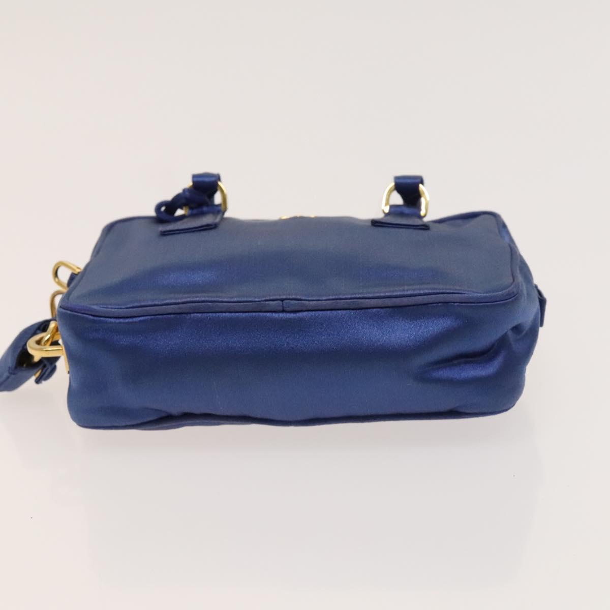 PRADA Hand Bag Satin 2way Blue Gold Auth 130351
