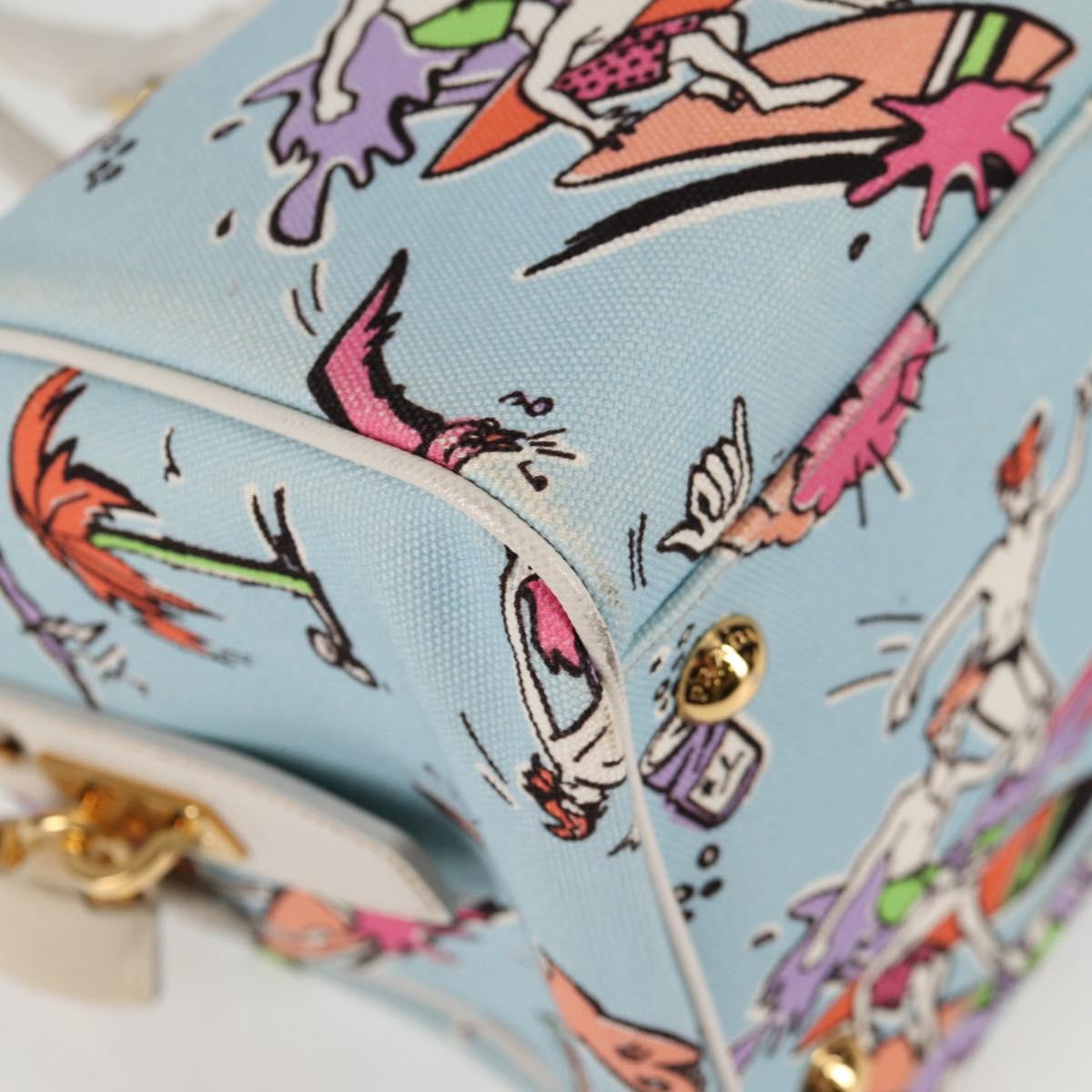 PRADA Hand Bag Canvas 2way Light Blue Gold Auth 130352V