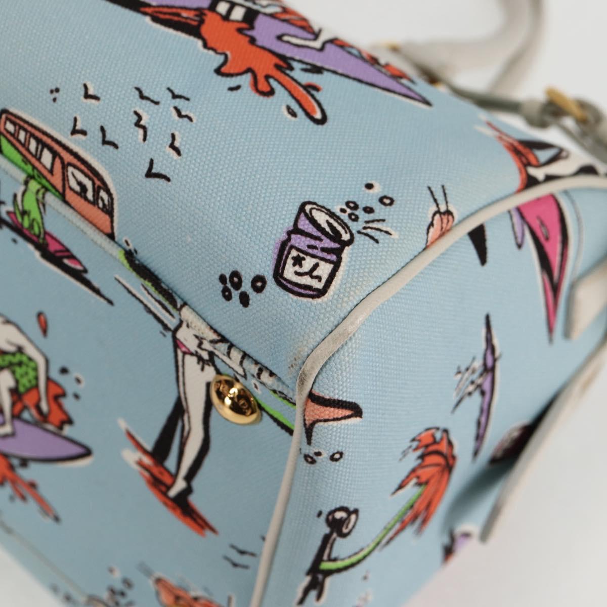 PRADA Hand Bag Canvas 2way Light Blue Gold Auth 130352V