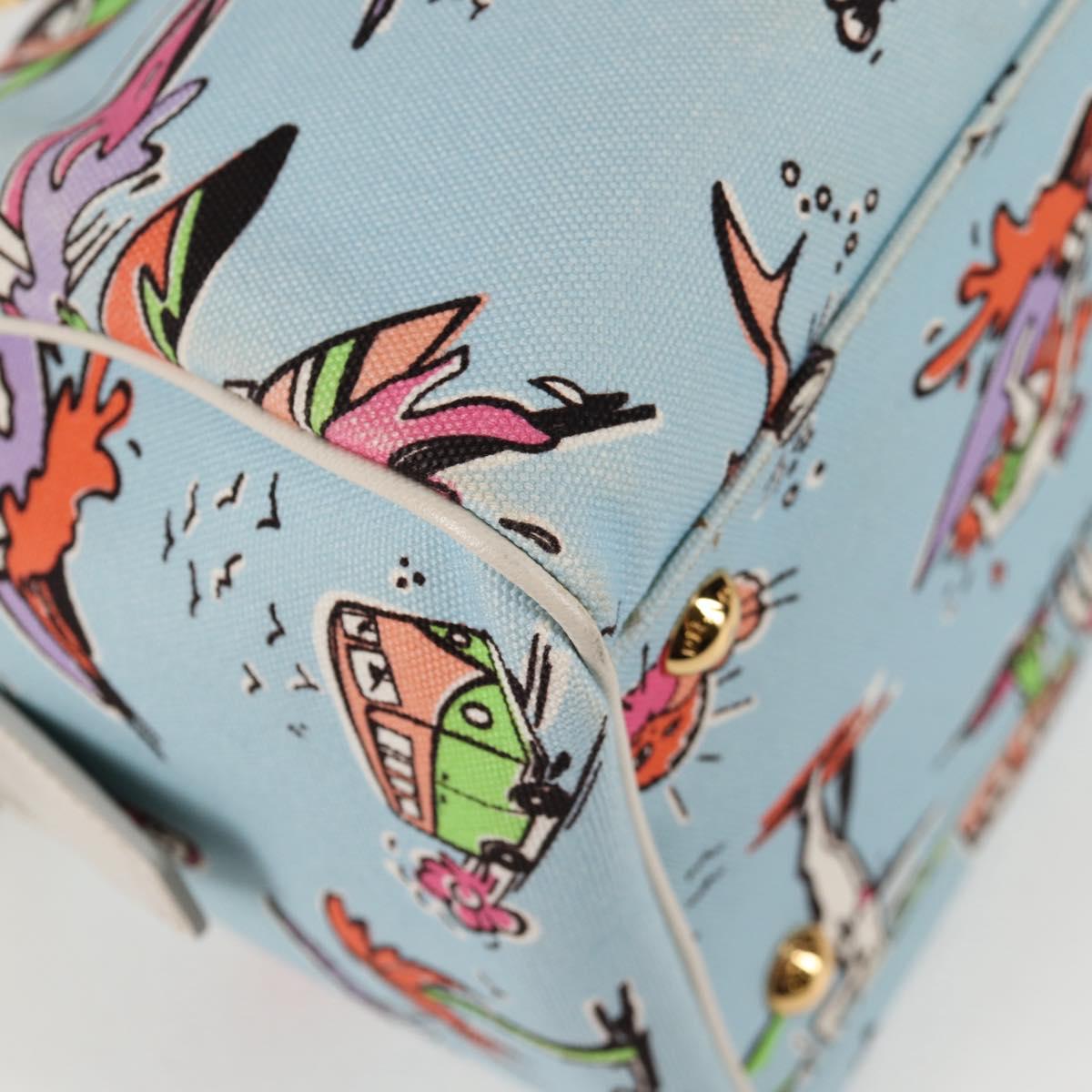 PRADA Hand Bag Canvas 2way Light Blue Gold Auth 130352V