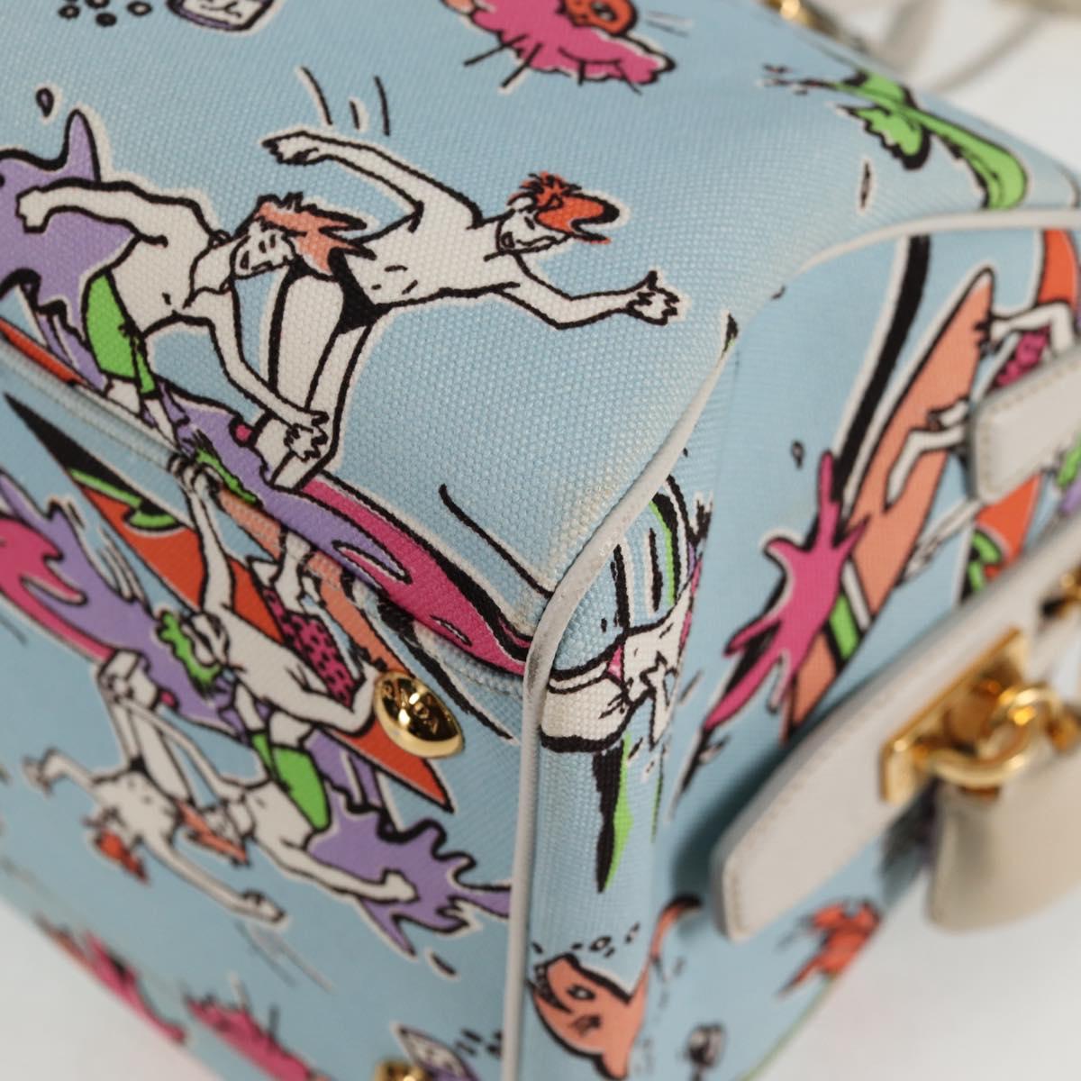 PRADA Hand Bag Canvas 2way Light Blue Gold Auth 130352V