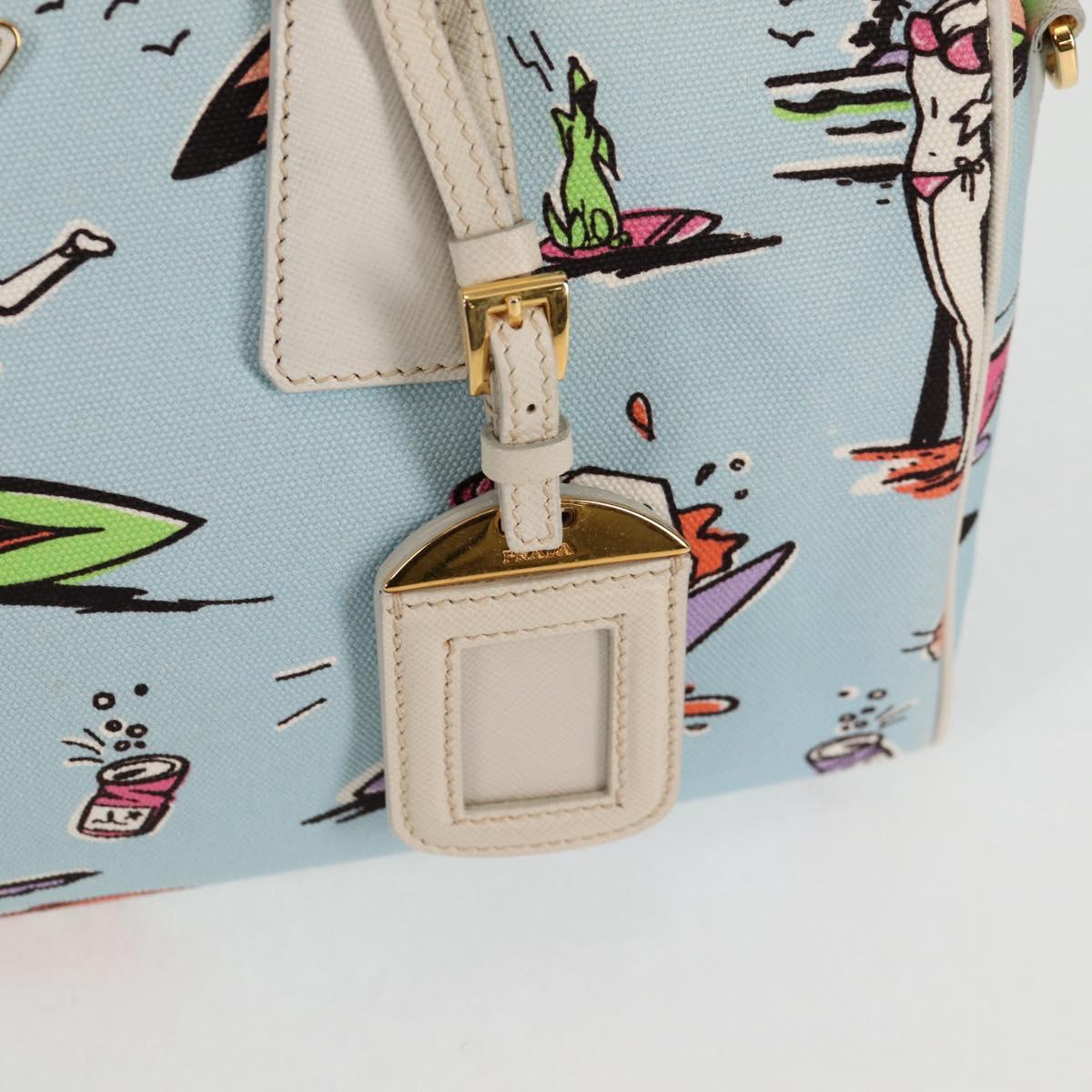 PRADA Hand Bag Canvas 2way Light Blue Gold Auth 130352V