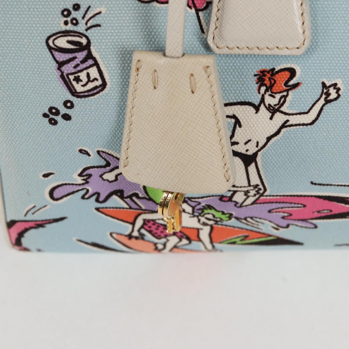 PRADA Hand Bag Canvas 2way Light Blue Gold Auth 130352V
