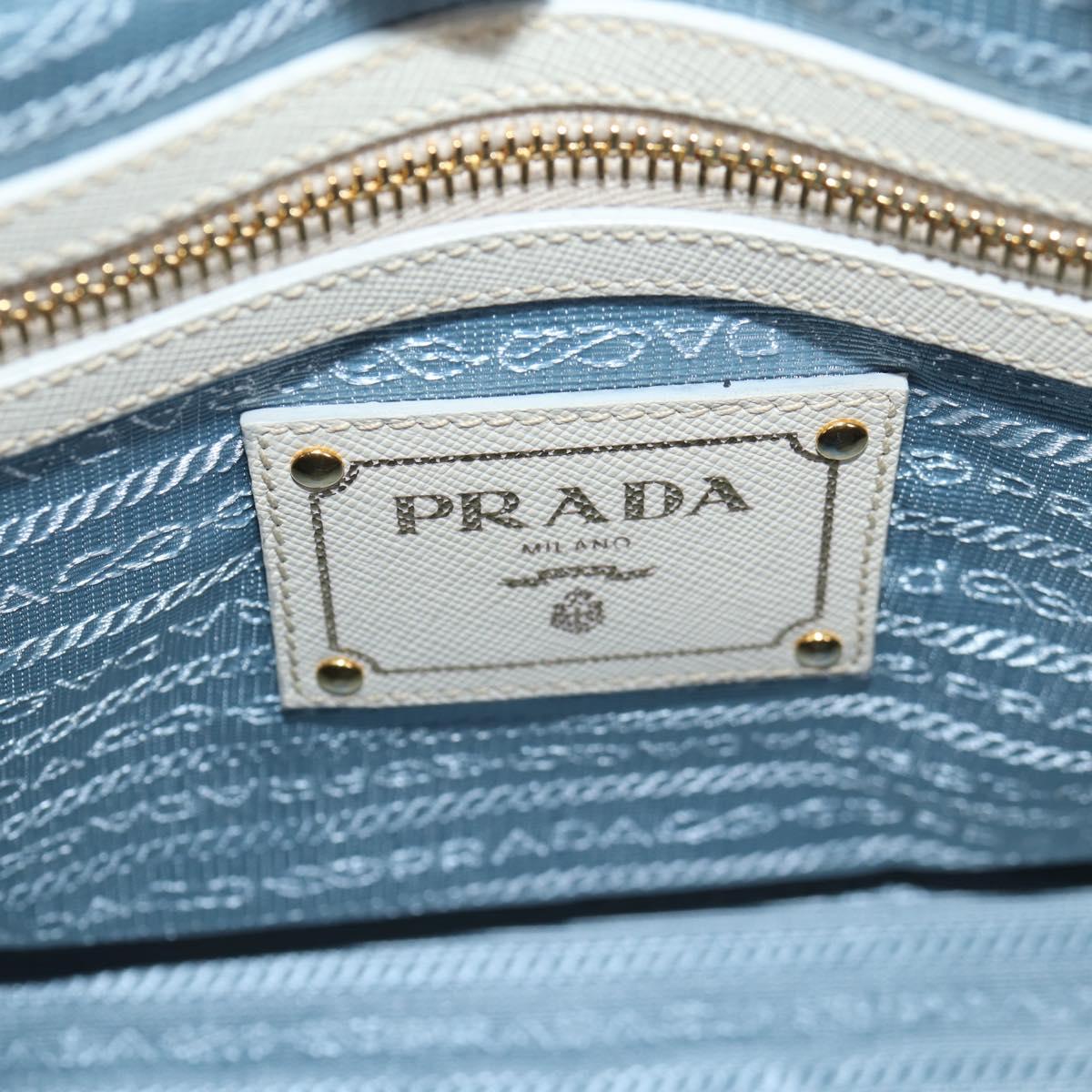 PRADA Hand Bag Canvas 2way Light Blue Gold Auth 130352V