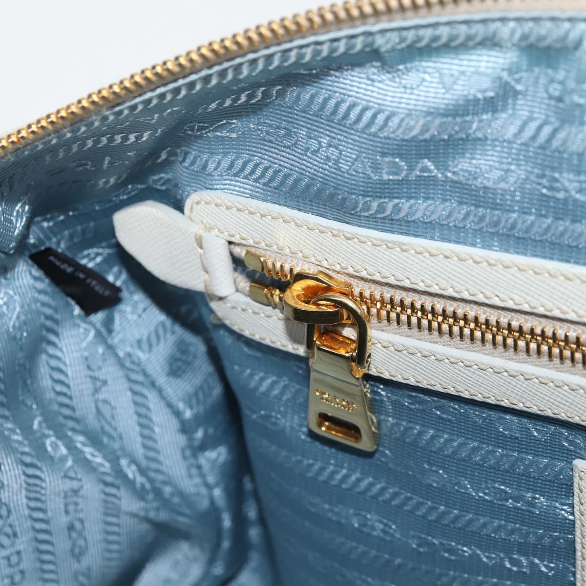 PRADA Hand Bag Canvas 2way Light Blue Gold Auth 130352V