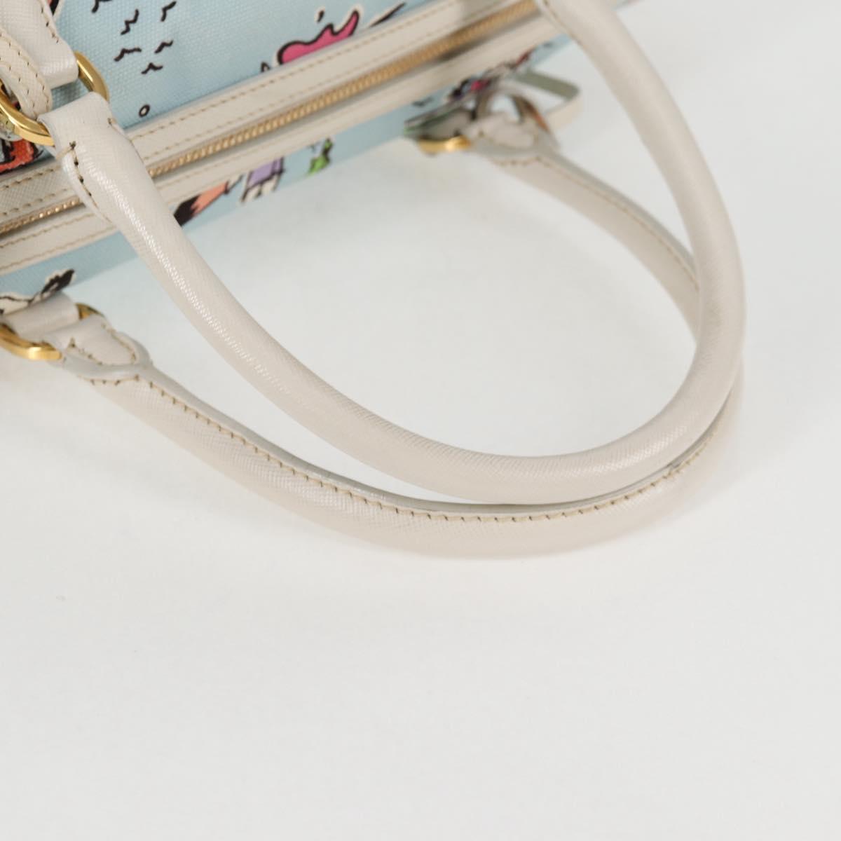 PRADA Hand Bag Canvas 2way Light Blue Gold Auth 130352V