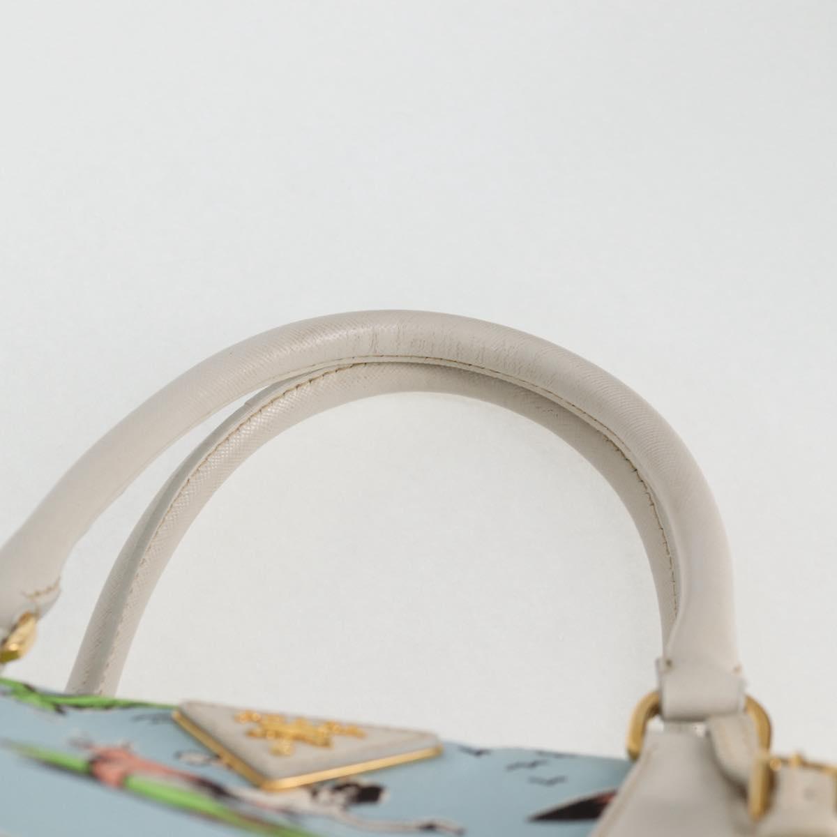 PRADA Hand Bag Canvas 2way Light Blue Gold Auth 130352V