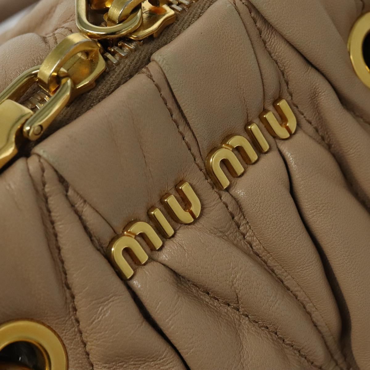 Miu Miu Matelasse Hand Bag Leather 2way Beige Gold Auth 130353