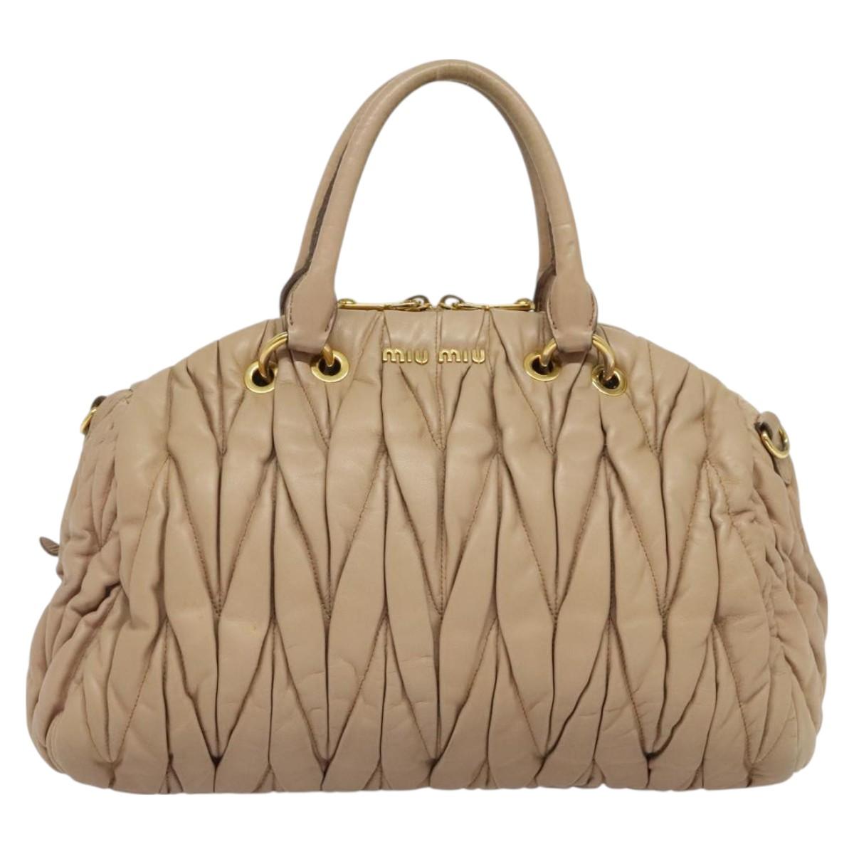 Miu Miu Matelasse Hand Bag Leather 2way Beige Gold Auth 130353