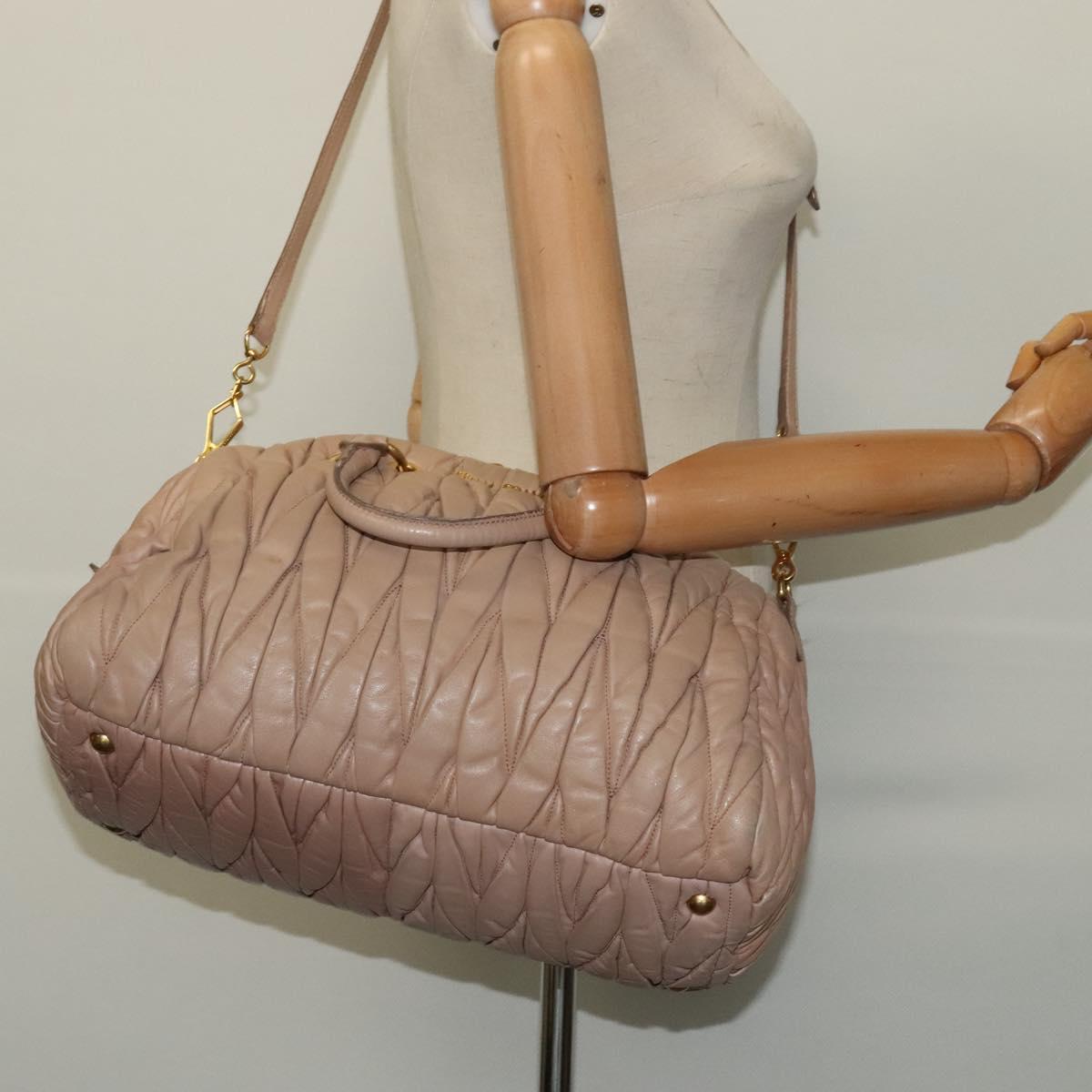 Miu Miu Matelasse Hand Bag Leather 2way Beige Gold Auth 130353