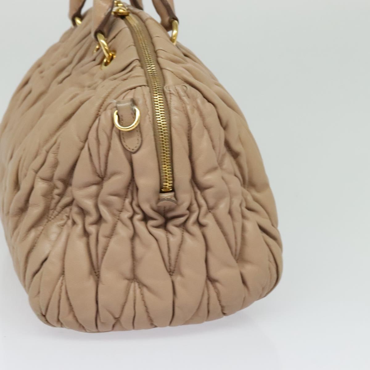 Miu Miu Matelasse Hand Bag Leather 2way Beige Gold Auth 130353