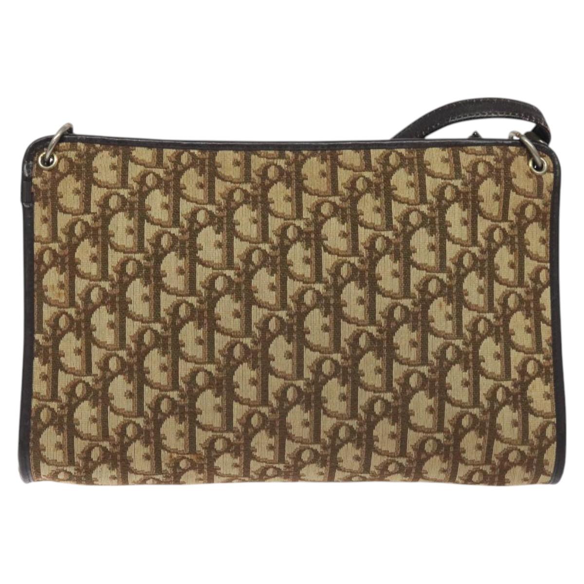 Christian Dior Trotter Canvas Shoulder Bag Brown Gold Auth 130355