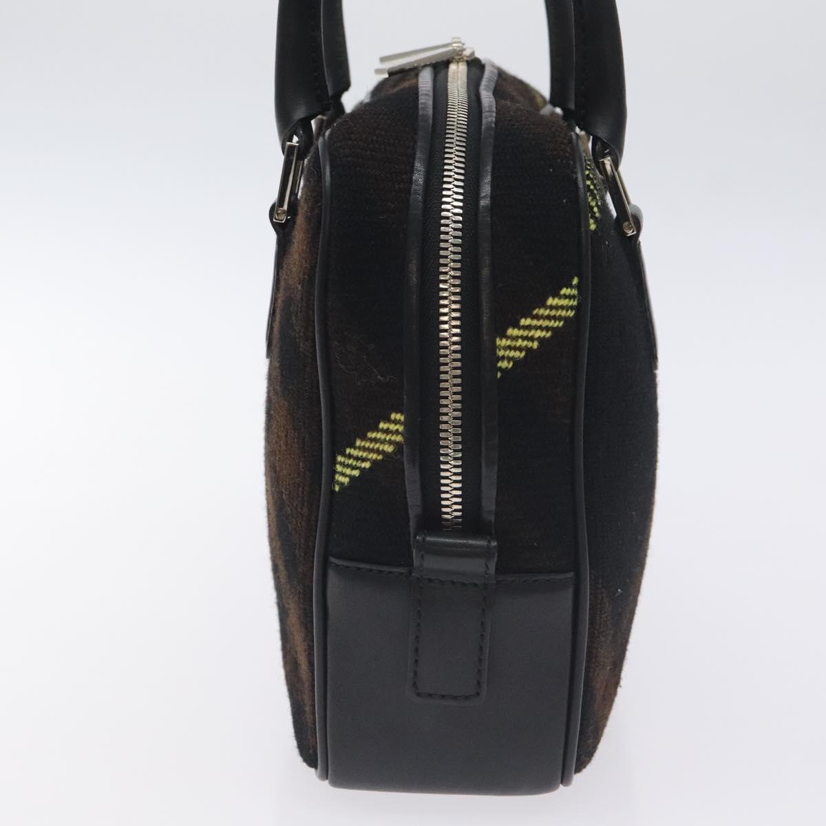 BURBERRY Nova Check Shoulder Bag Wool Leather Black Silver Auth 130359