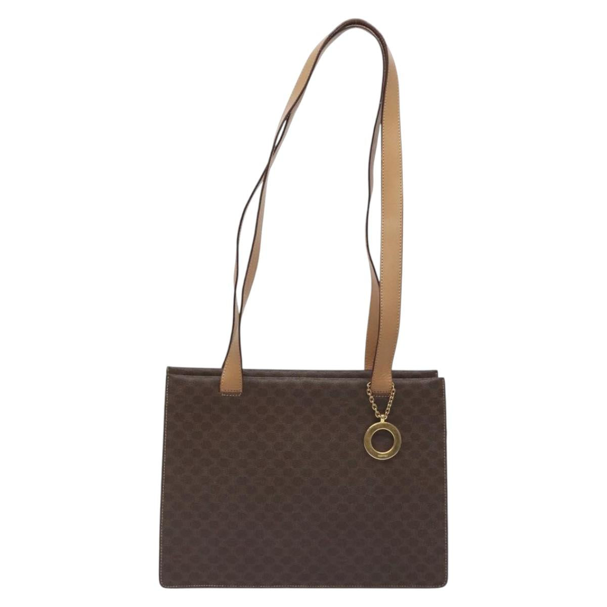 CELINE Macadam Canvas Shoulder Bag PVC Brown Gold Auth 130361