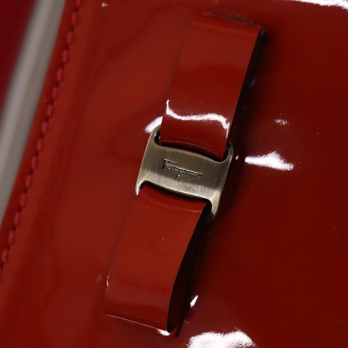 Salvatore Ferragamo Vala Tote Bag Enamel Red Auth 130367