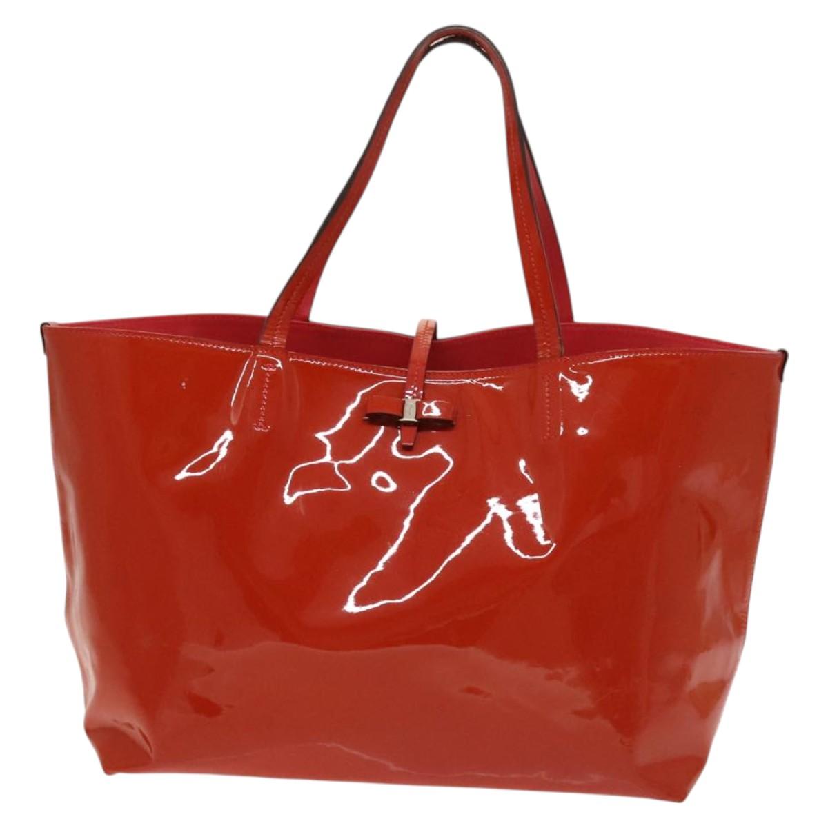 Salvatore Ferragamo Vala Tote Bag Enamel Red Auth 130367