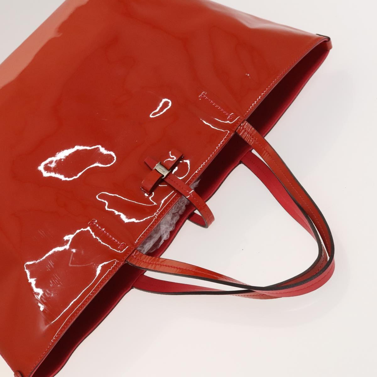 Salvatore Ferragamo Vala Tote Bag Enamel Red Auth 130367