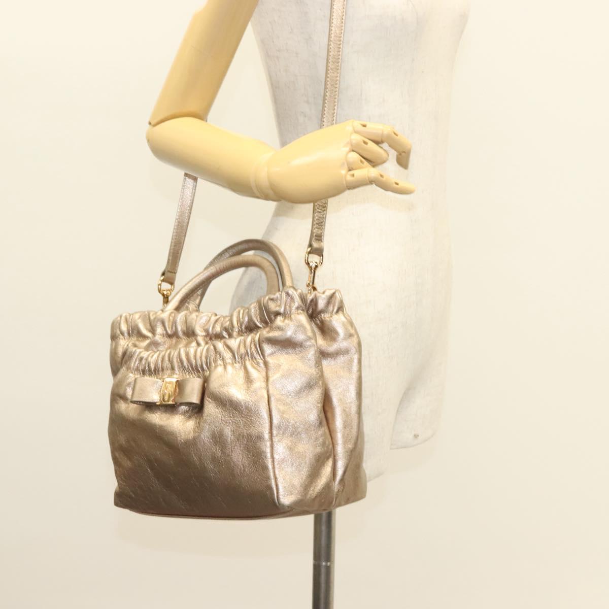Salvatore Ferragamo Vala Hand Bag Leather 2way Gold Auth 130369