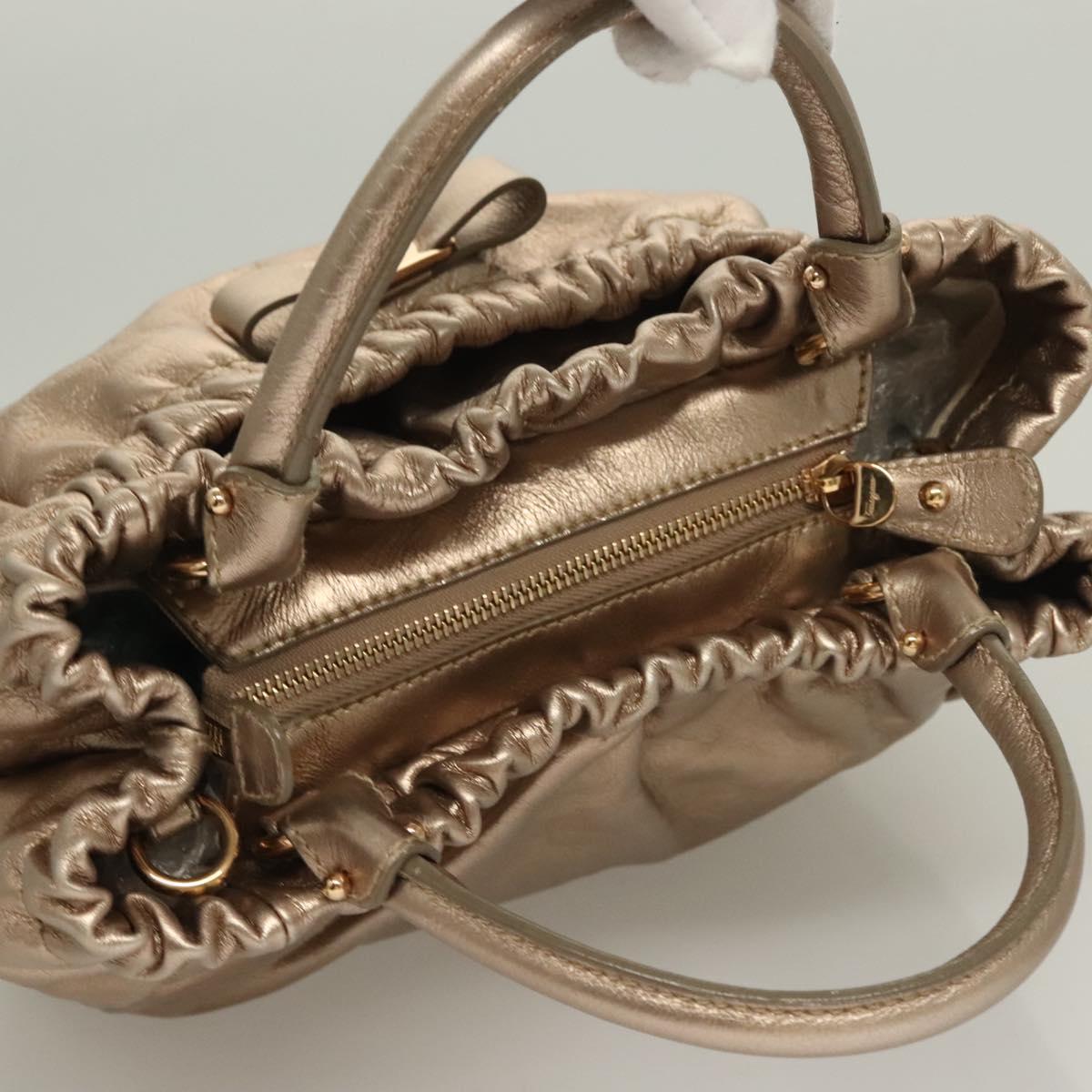 Salvatore Ferragamo Vala Hand Bag Leather 2way Gold Auth 130369