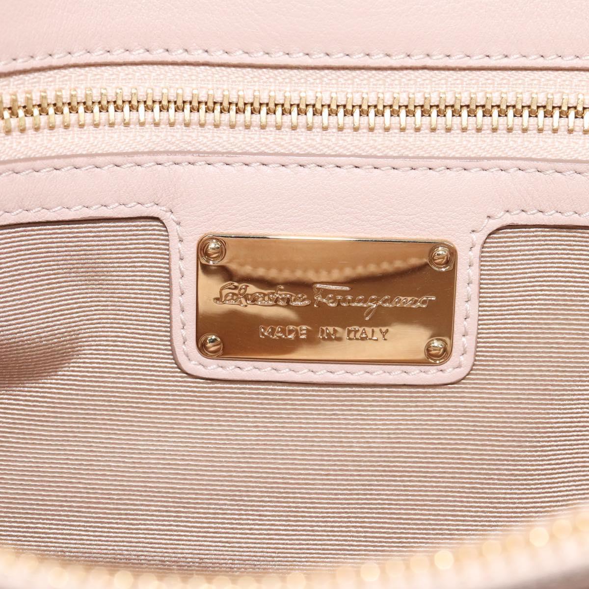 Salvatore Ferragamo Chain Gancini Shoulder Bag Leather Beige Gold Auth 130371