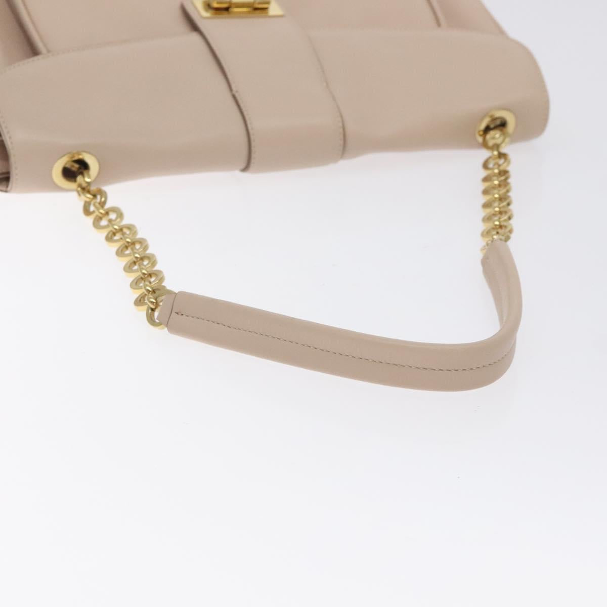 Salvatore Ferragamo Chain Gancini Shoulder Bag Leather Beige Gold Auth 130371