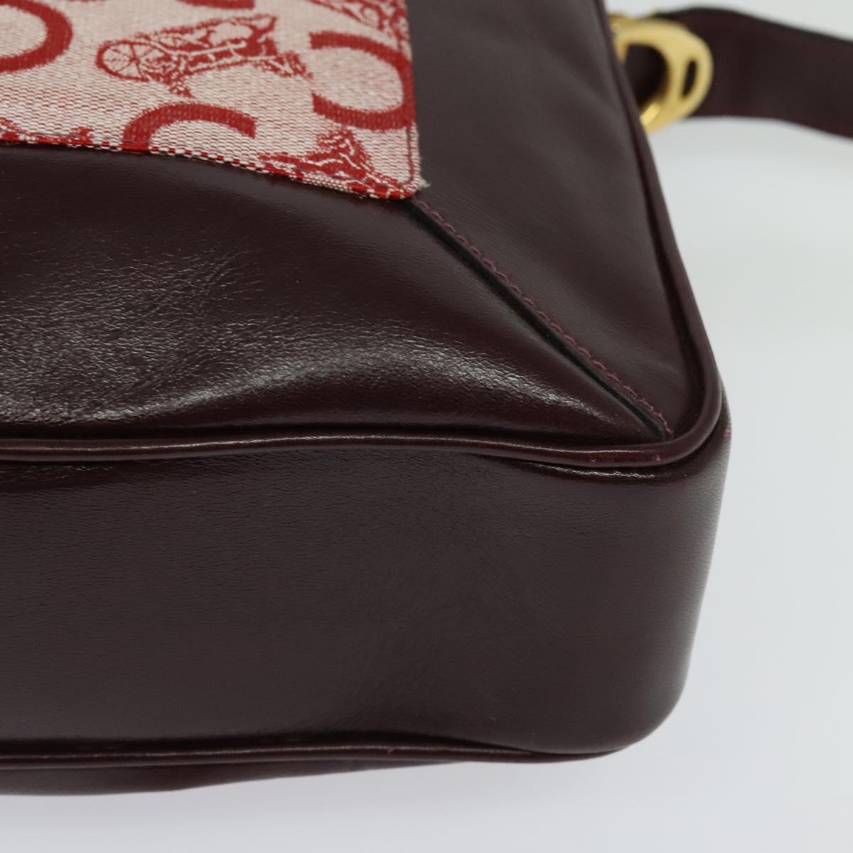 CELINE C Sulky Shoulder Bag Canvas Leather Red Gold Auth 130407