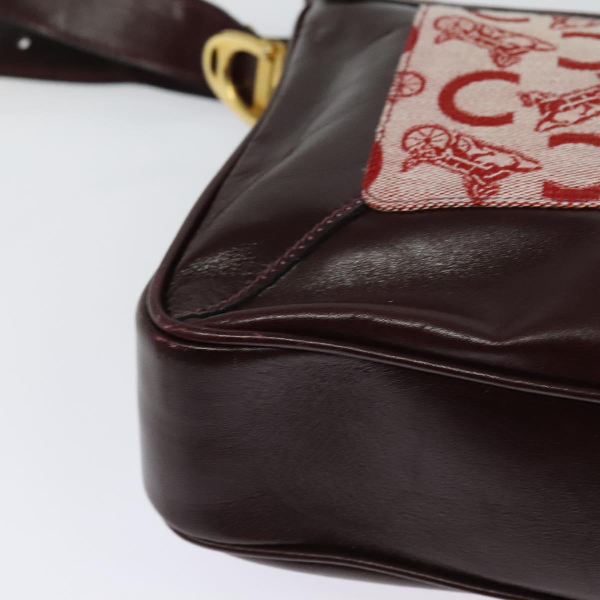 CELINE C Sulky Shoulder Bag Canvas Leather Red Gold Auth 130407